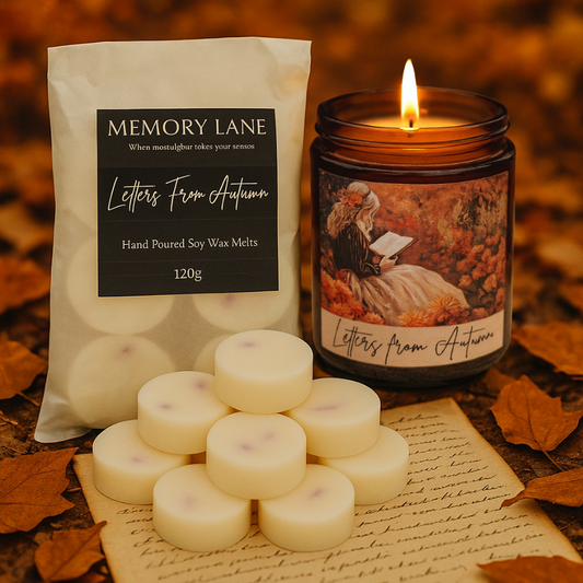 Candle and wax melts named Letters from Autumn,
